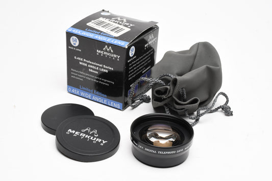 Merkury .45X 58mm wide angle auxiliary lens, Mint, Boxed