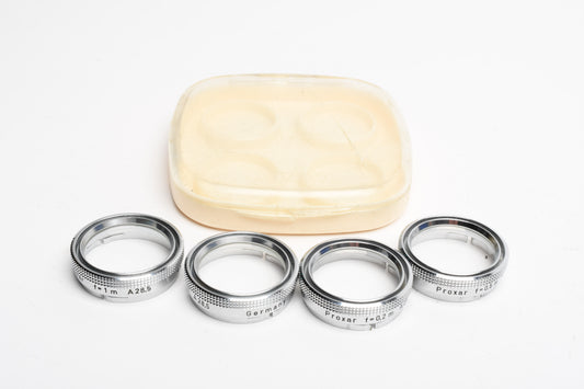 Zeiss Proxar A 28.5mm set of 4 Close-up lenses in jewel case, Clean