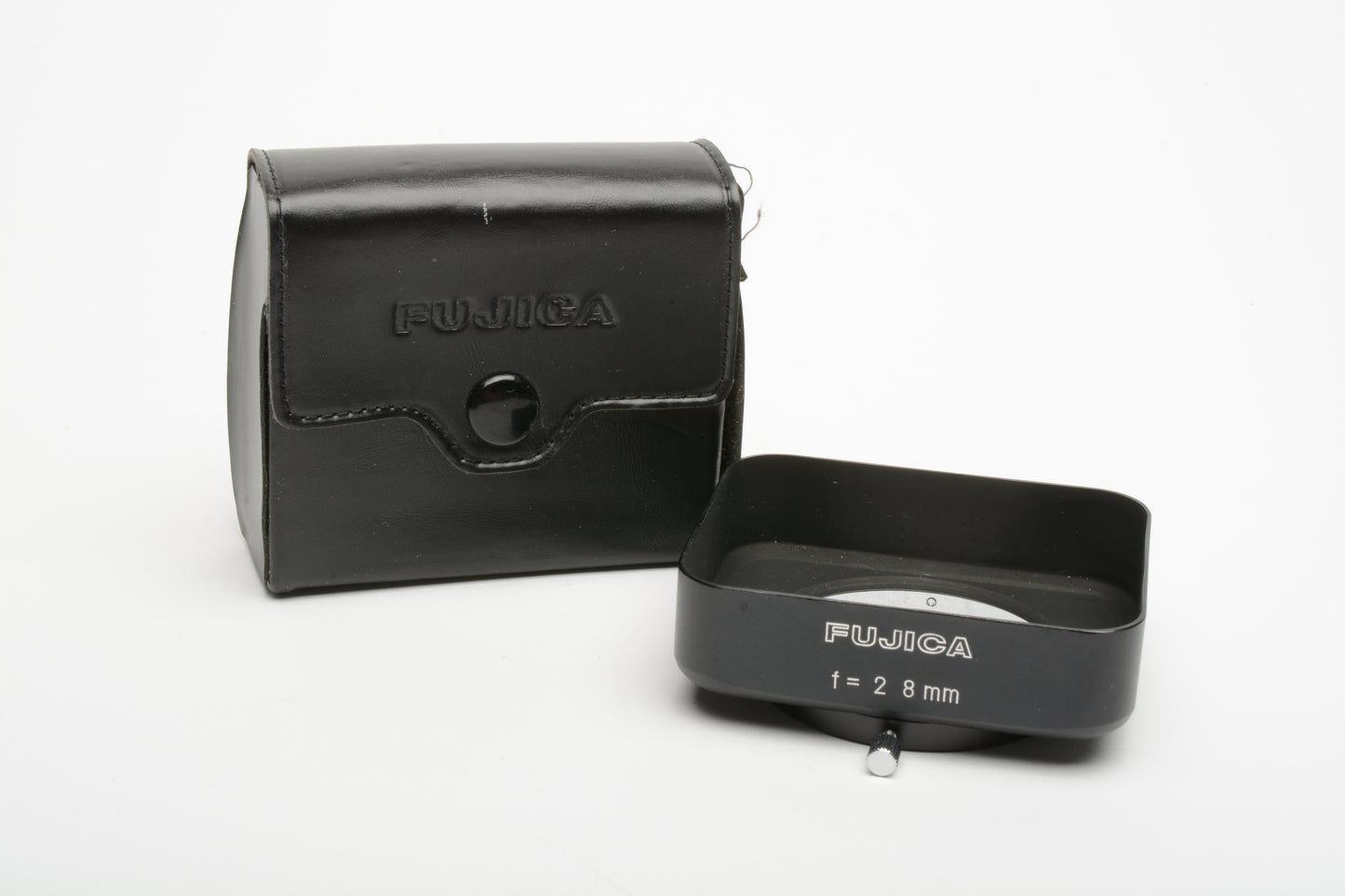 Fujica rectangular metal lens hood 49mm slip on in case, Clean