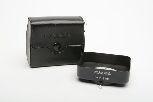 Fujica rectangular metal lens hood 49mm slip on in case, Clean
