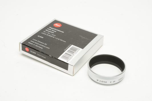 Leica Elmar-M 50mm F2.8 f2.8 Silver Chrome Metal Lens Hood E39 12549 New, Boxed