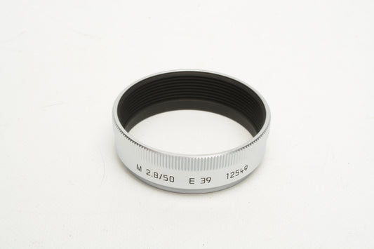Leica Elmar-M 50mm F2.8 f2.8 Silver Chrome Metal Lens Hood E39 12549 New, Boxed