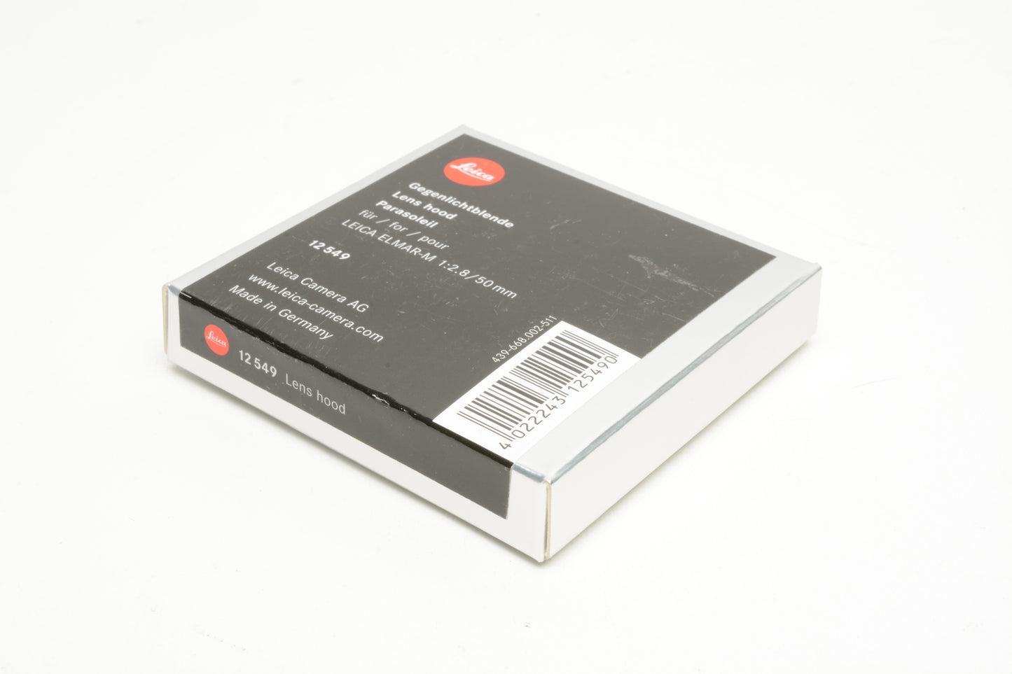 Leica Elmar-M 50mm F2.8 f2.8 Silver Chrome Metal Lens Hood E39 12549 New, Boxed