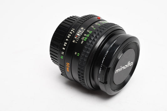 Minolta MD Rokkor-X 50mm f1.4 MD mount lens, w/Caps, Sky, Nice!