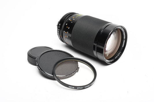 Rokinon 35-200mm f4 Macro zoom lens for Olympus OM, UV, Caps, Great!