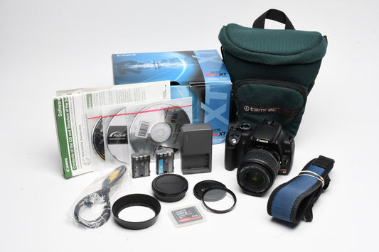 Canon Digital Rebel XT 8MP DSLR w/18-55mm F3.5-5.6 II, Case, Tested, Clean