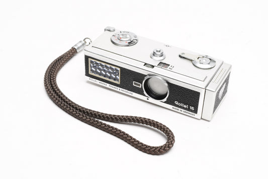 Rollei 16 16mm Film Subminiature Camera with Tessar 25mm f2.8, Case, Filter, Strap