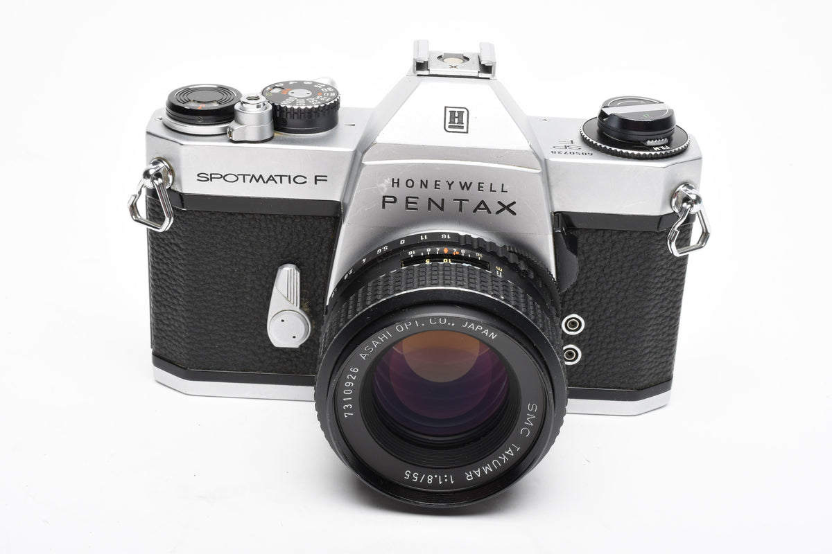Pentax Spotmatic SP F 35mm SLR w/SMC Takumar 55mm f1.8 lens, Case, 1A, Tested, New seals