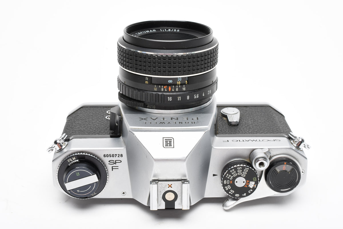 Pentax Spotmatic SP F 35mm SLR w/SMC Takumar 55mm f1.8 lens, Case, 1A, Tested, New seals