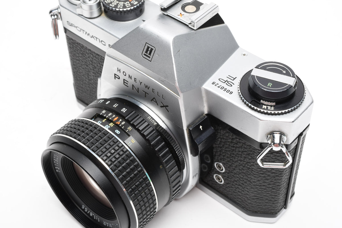 Pentax Spotmatic SP F 35mm SLR w/SMC Takumar 55mm f1.8 lens, Case, 1A, Tested, New seals