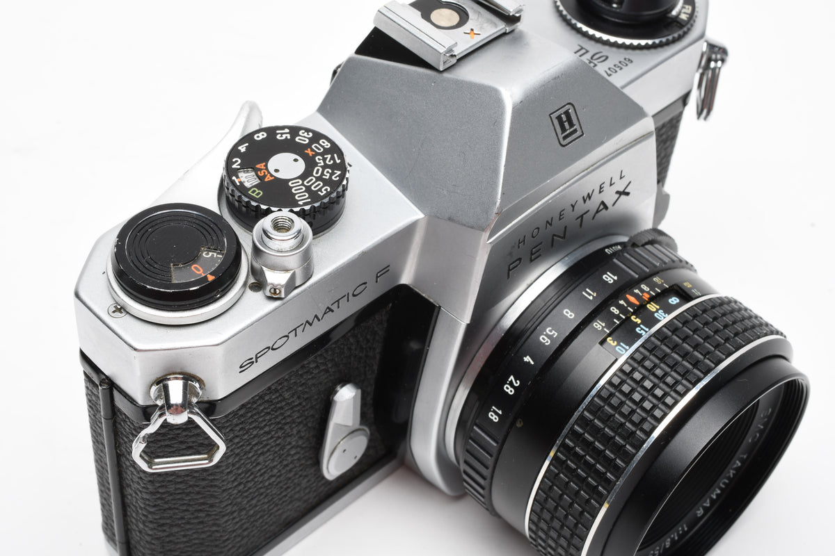 Pentax Spotmatic SP F 35mm SLR w/SMC Takumar 55mm f1.8 lens, Case, 1A, Tested, New seals