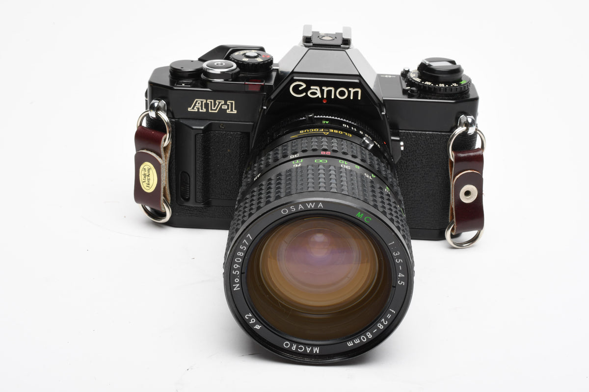 Canon AV-1 (Black) 35mm SLR Camera w/Osawa 28-80mm, New Seals, Good!
