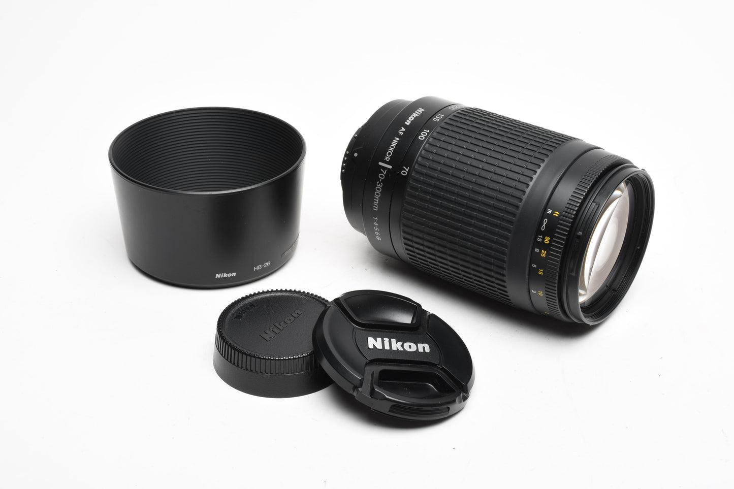 Nikon AF Zoom Nikkor 70-300mm f4-5.6G zoom, Hood+Caps, Clean