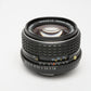 Pentax-M SMC 50mm F1.4 PK Mount prime lens, Mint- w/Caps