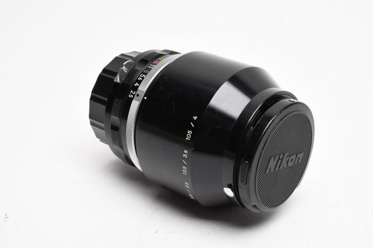 Nikon Nikkor-P 105mm f2.5 Non-Ai Lens, L1A Filter +HS-4 Hood, Sharp!