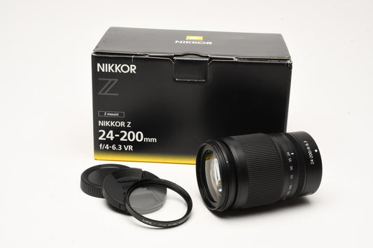 Nikon Nikkor Z 24-200mm f4-6.3 VR zoom lens, UV+Caps, Boxed, USA
