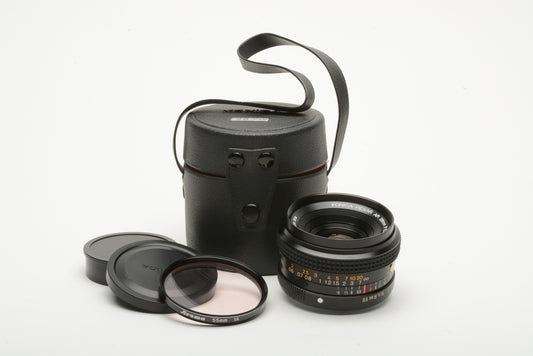 Konica Hexar AR 28mm f3.5 wide lens for Konica AR mount, caps + Sky