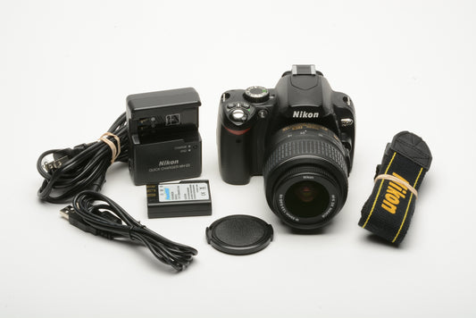 Nikon D60 DSLR body w/18-55mm f3.5-5.6G DX, batt+charger+2GB SD+USB 9592 Acts!