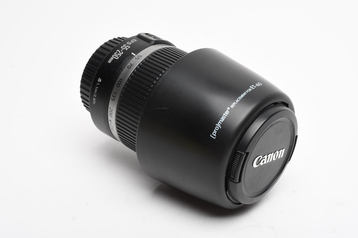 Canon EF-S 55-250mm f4-5.6 IS Zoom lens, w/Caps, Hood, Clean!
