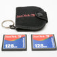 Sandisk set of 2X 128MB Compact Flash cards in pouch, formatted, clean
