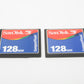 Sandisk set of 2X 128MB Compact Flash cards in pouch, formatted, clean