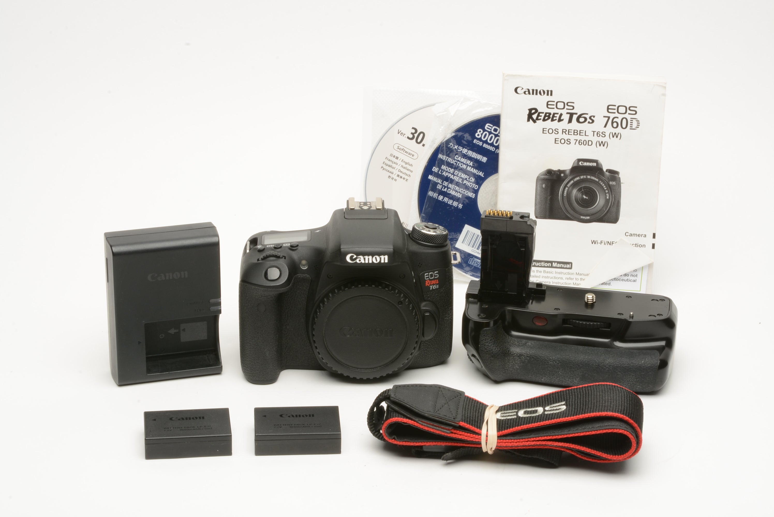 Canon EOS Rebel T6s DSLR Camera Body w/2X Batts, charger, Batt