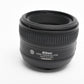 Nikon Nikkor AF-S 50mm f1.8G prime lens, caps +UV, Very clean