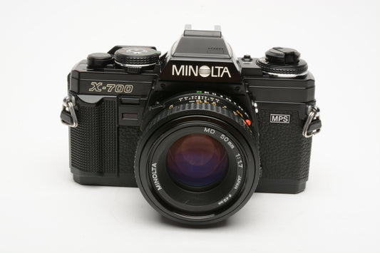 Minolta X700 35mm SLR w/50mm f1.7 lens, strap, New seals, NIce