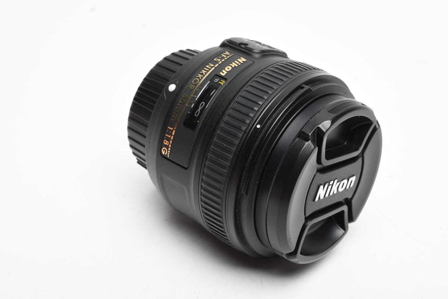 Nikon Nikkor AF-S 50mm f1.8G prime lens, caps +UV, Very clean