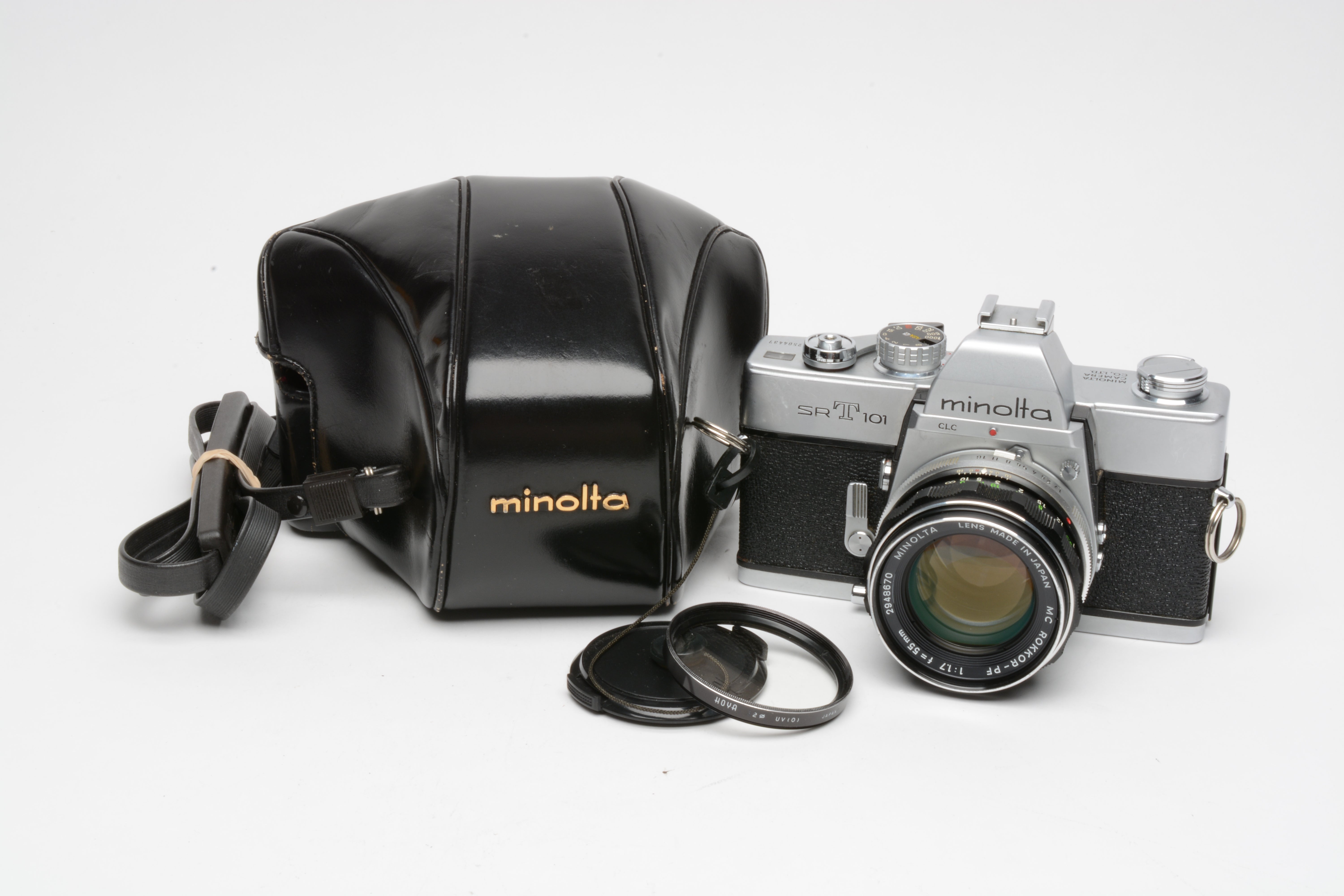 Minolta SRT-101 35mm SLR w/55mm F1.7 lens, new seals, UV, case, accurate,  tested, nice