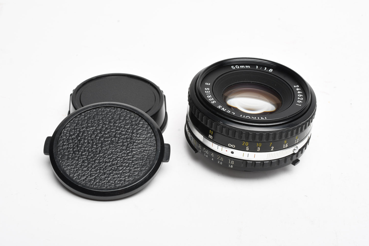 Nikon 50mm f1.8 Series E lens w/caps, nice & clean, Chrome pancake prime lens