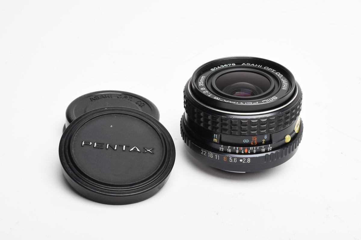 Pentax Pentax-M SMC 35mm f2.8 lens, Caps, Clean, compact, sharp!