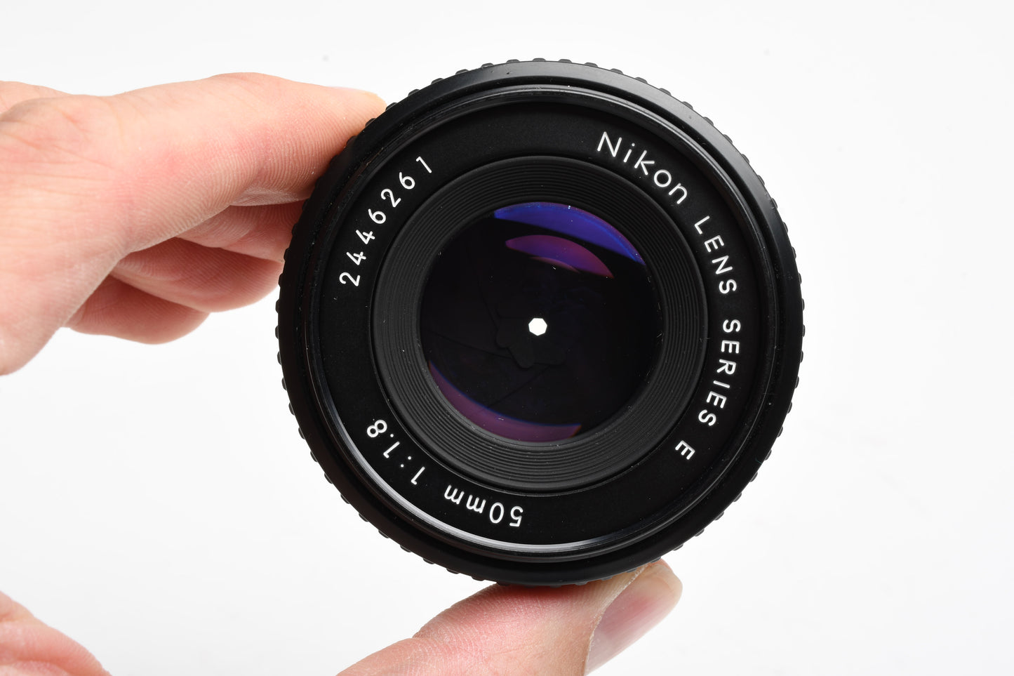 Nikon 50mm f1.8 Series E lens w/caps, nice & clean, Chrome pancake prime lens