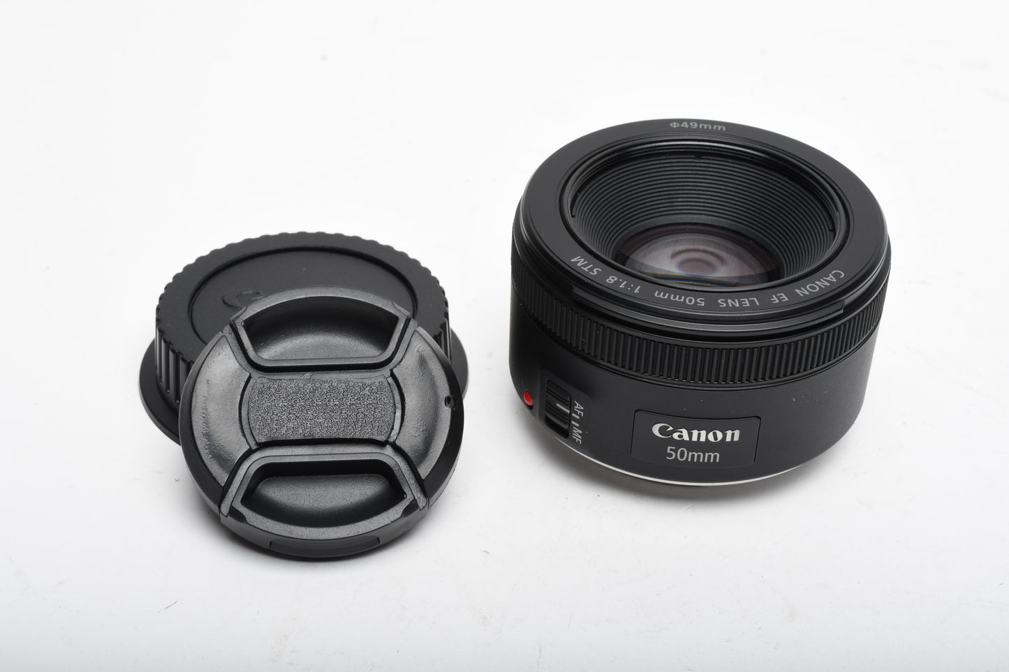 Canon EF 50mm f1.8 STM prime lens, caps, Mint-