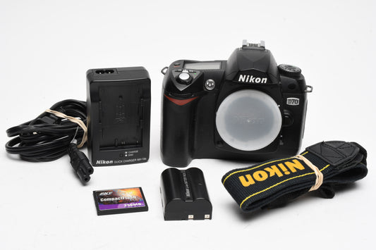 Nikon D70 6.1MP Digital Body, batt+charger+strap+CF, 12,099 acts!