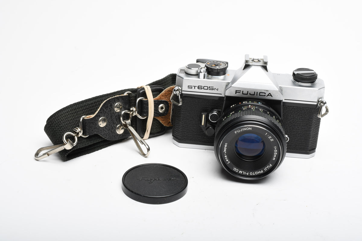 Fujica ST605N 35mm SLR Body w/55mm f2.2 lens, strap, New seals, tested, good!
