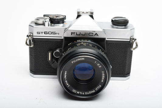 Fujica ST605N 35mm SLR Body w/55mm f2.2 lens, strap, New seals, tested, good!