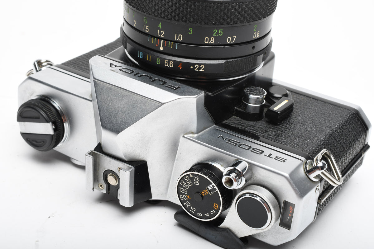 Fujica ST605N 35mm SLR Body w/55mm f2.2 lens, strap, New seals, tested, good!