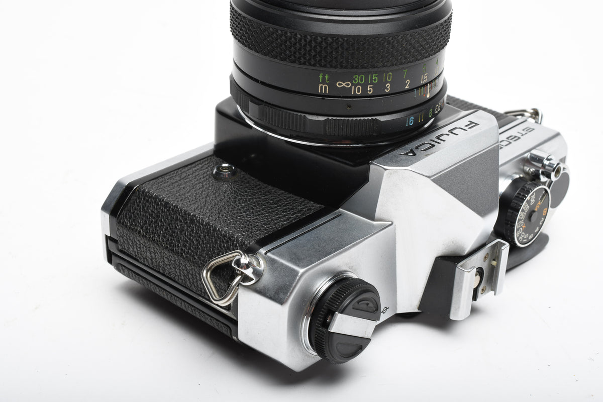 Fujica ST605N 35mm SLR Body w/55mm f2.2 lens, strap, New seals, tested, good!