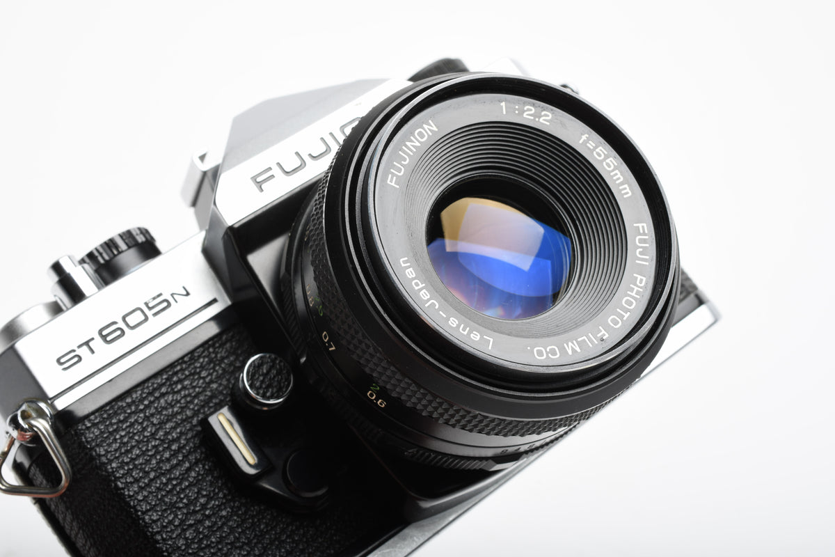 Fujica ST605N 35mm SLR Body w/55mm f2.2 lens, strap, New seals, tested, good!
