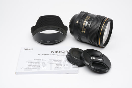 Nikon AF-S Nikkor 24-120mm F4 G ED N Versatile zoom lens, hood+caps, Mint-!