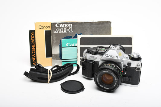 Canon AE-1 Program 35mm SLR Camera w/50mm f1.8, New Seals, Manual, Full CLA