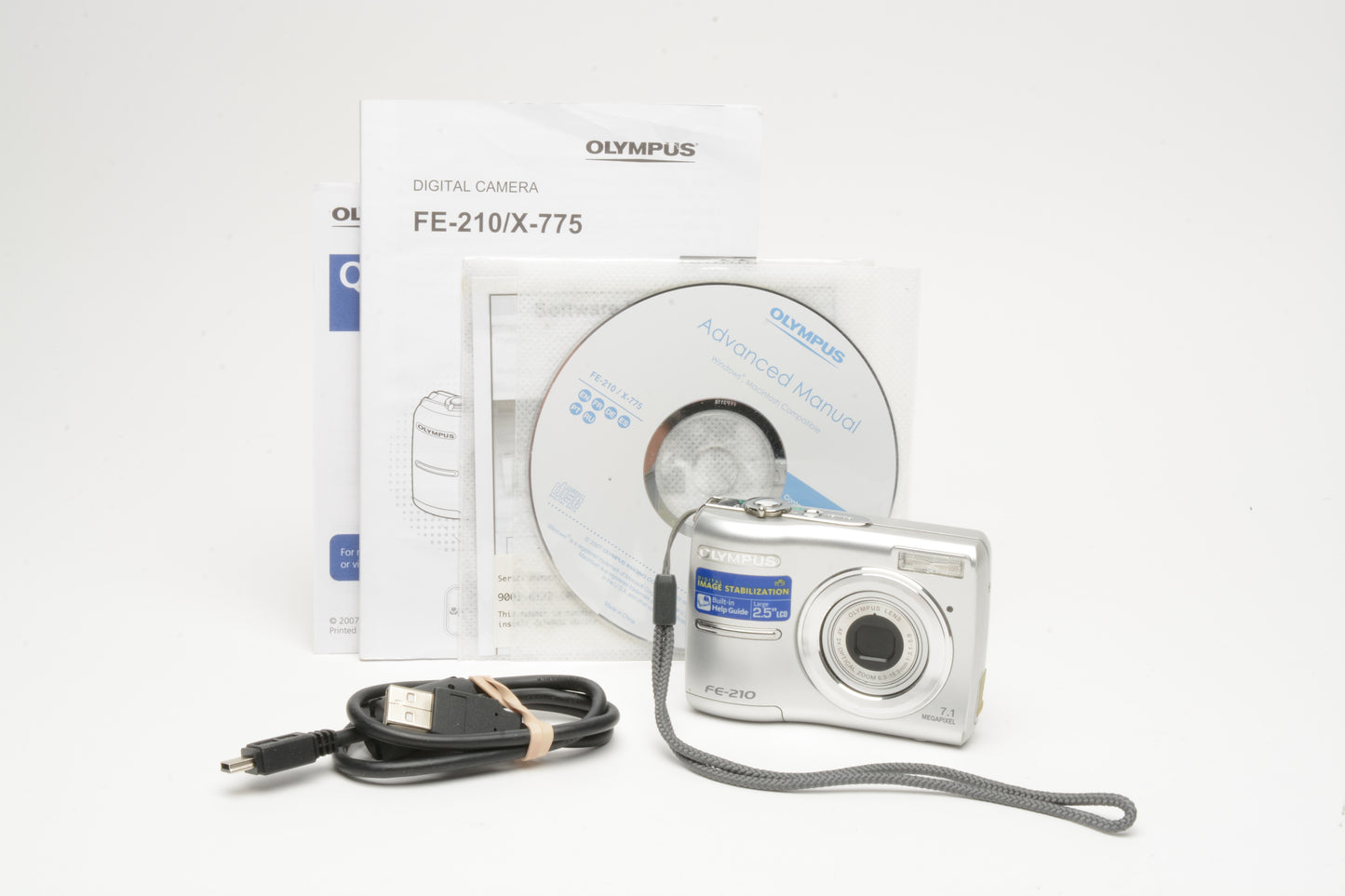 Olympus FE-210 7.1MP Digital Point&Shoot camera, CD+manual, tested