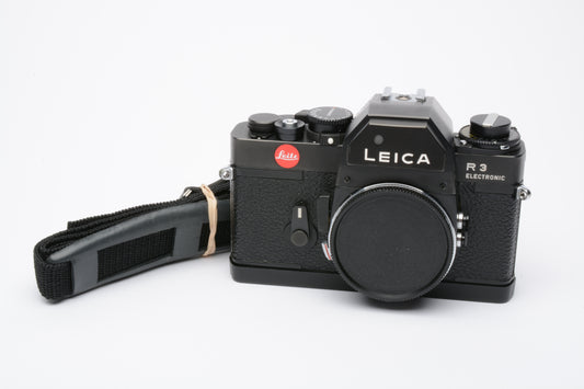 Leica R3 Electronic 35mm SLR body (Black), tested, accurate, clean, strap, cap, cover