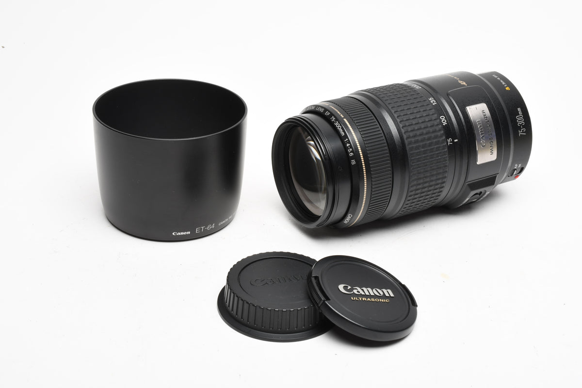 Canon EF 75-300mm f4-5.6 IS USM zoom lens, Caps, Hood, Great!