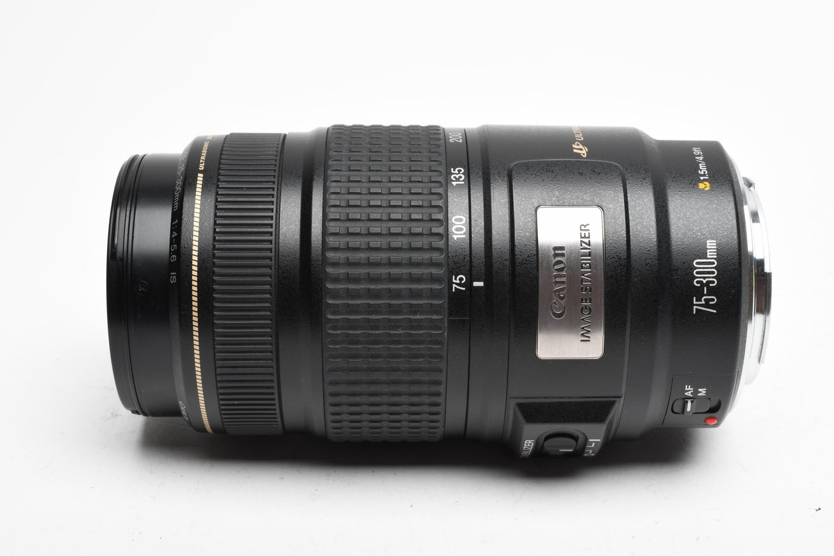 Canon EF 75-300mm f4-5.6 IS USM zoom lens, Caps, Hood, Great!