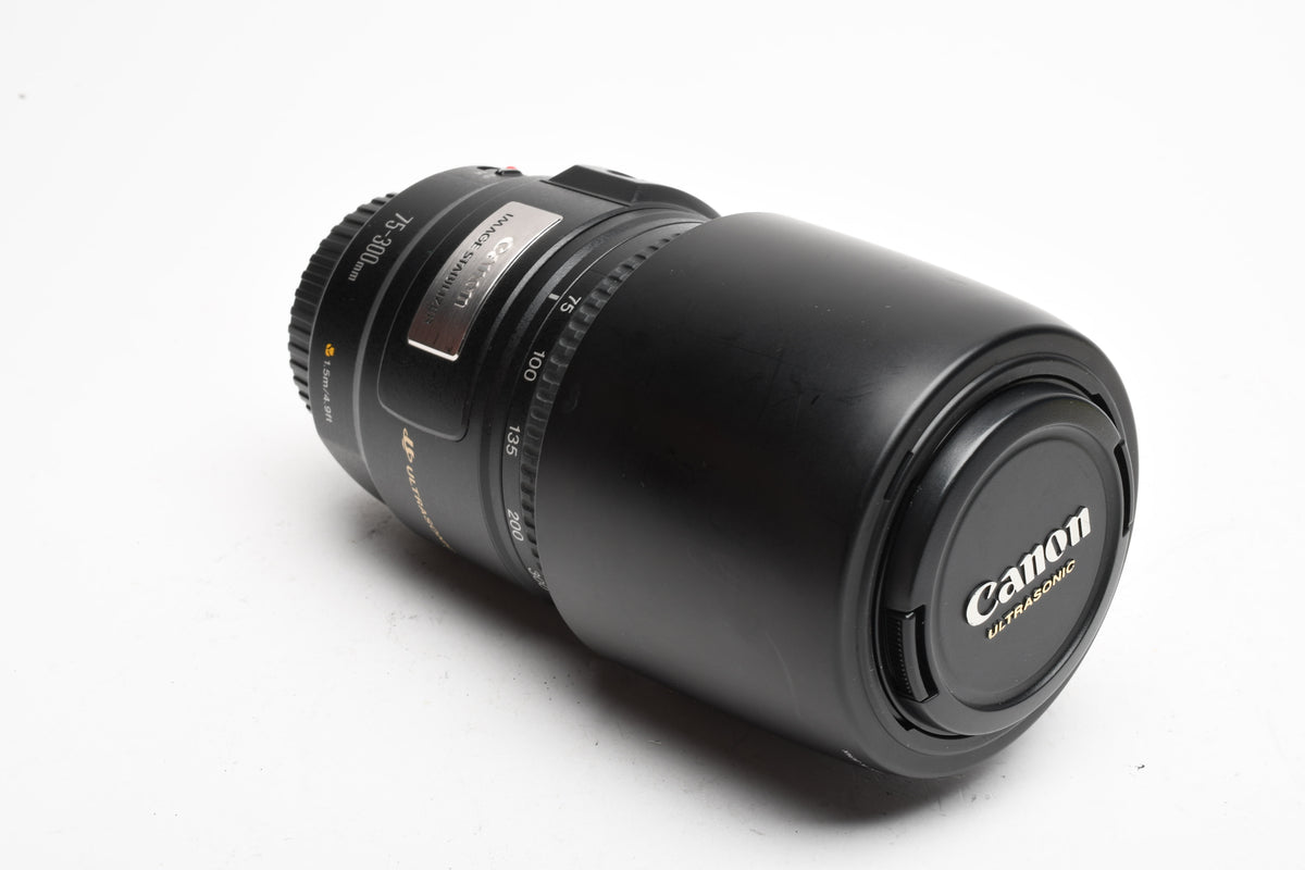 Canon EF 75-300mm f4-5.6 IS USM zoom lens, Caps, Hood, Great!