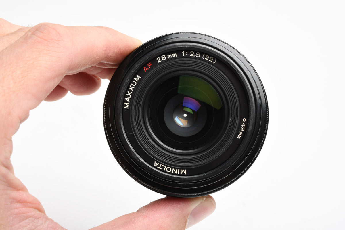 Minolta Maxxum AF 28mm f2.8 prime lens, caps, Sony A-Mount