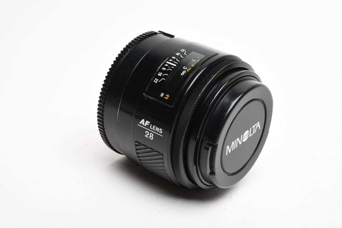 Minolta Maxxum AF 28mm f2.8 prime lens, caps, Sony A-Mount