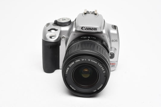Canon Rebel XTi Silver DSLR w/18-55mm f3.5-5.6 II Zoom Lens, UV, Strap, Batt, Charger